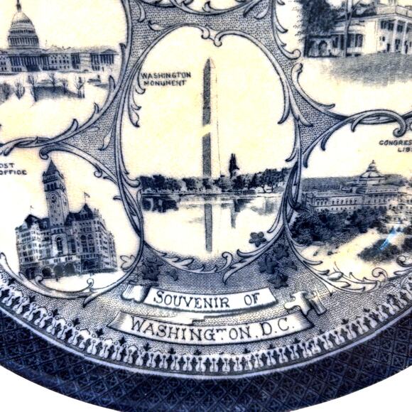 Travel Tourist Souvenir plate Washington DC Landmarks blue white vintage ceramic - Picture 2 of 8